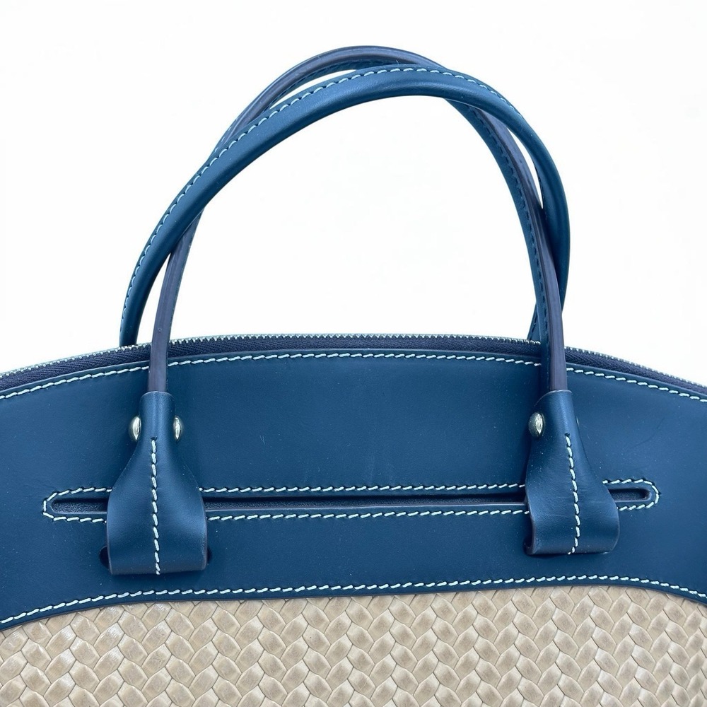 Dooney Bourke Beacon Black Brown Smooth Leather Woven Embossed Domed Satchel Bag - Picture 16 of 16